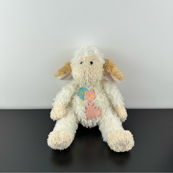 Vintage Other - Vintage Sheep Lamb Plush Stuffed Animal Flowers Heart Patch Sitting 7”